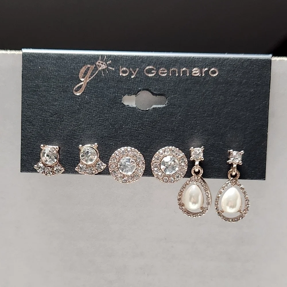 g by Gennaro Clear Glass and Pearl Earring Set